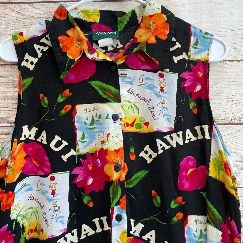 ‎VINTAGE AVANTI BOLD HAWAIIAN PRINT TOP - Picture 3 of 6